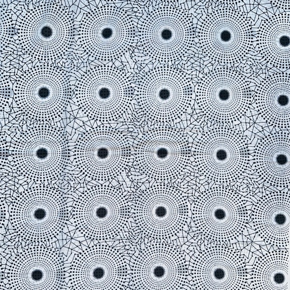 African Print, Chiffon Fabric- Black, White "Bullseye", ~ 2 Yards - Picture 3 of 4